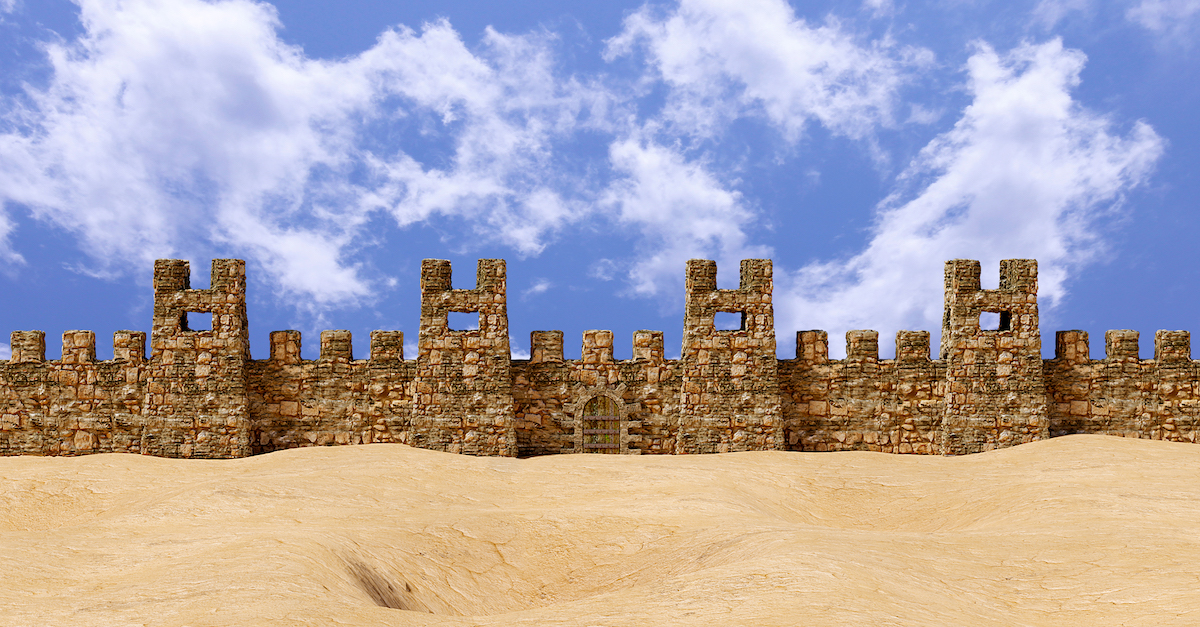 Jericho fortress in panoramic view. The place was the scene of a great battle of the Hebrew people narrated in the Bible. 3D rendering
